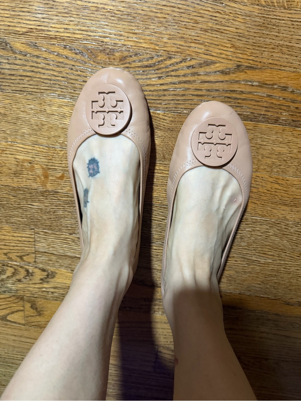 Tory Burch Blush Pink Logo Round-Toe Ballet Flats